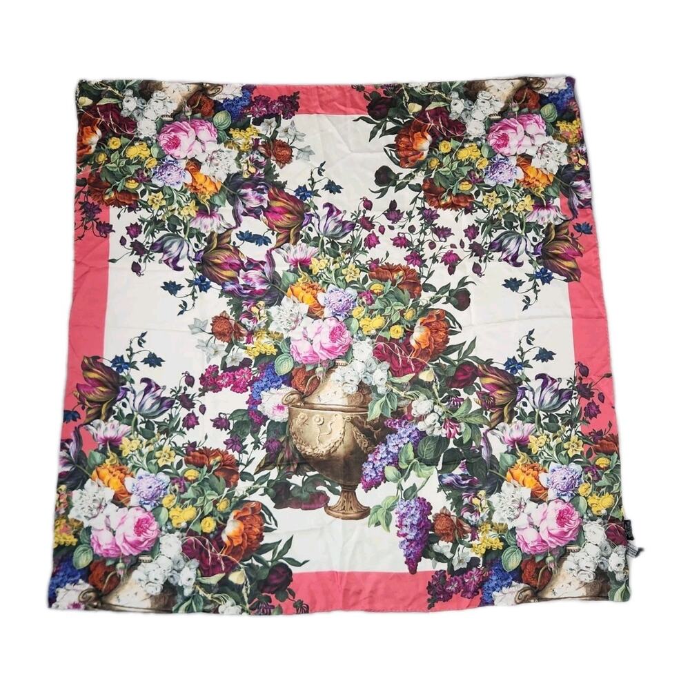 The Met Museum Floral Silk Scarf 42x42 Large Square Baroque Print Shawl